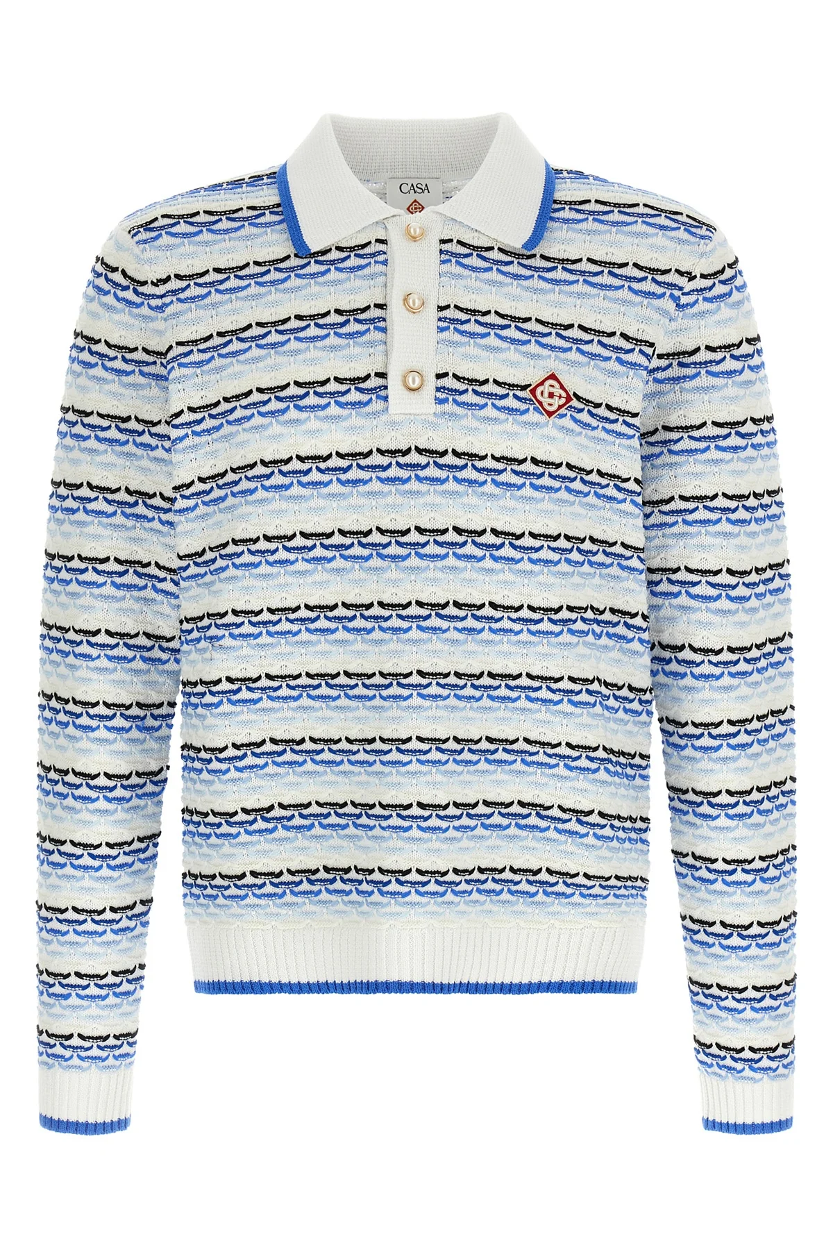 tuck stitch long sleeve cotton knit polo shirt