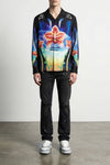 all-over orchid racer print silk twill shirt