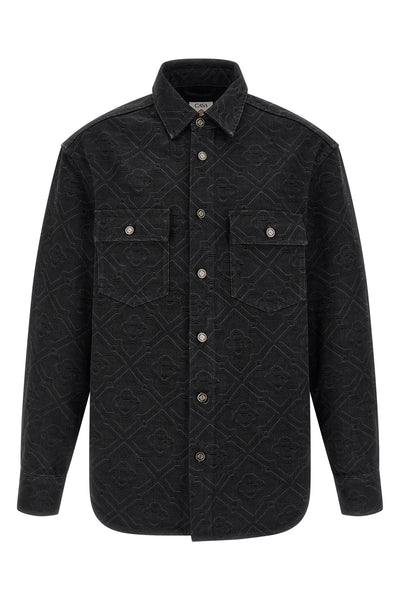 laser monogram denim overshirt in cotton denim monogram motif of the maison ma