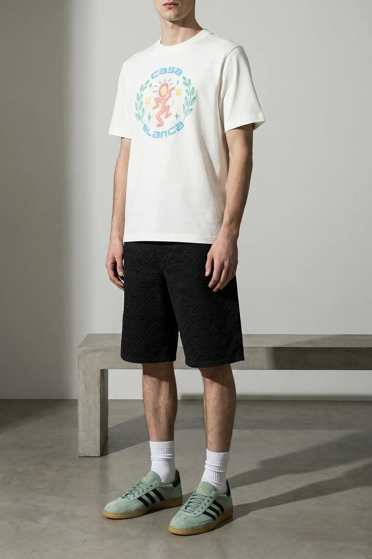 CASABLANCA 30 laser monogram denim bermuda shorts in cotton denim