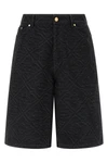 laser monogram denim bermuda shorts in cotton denim