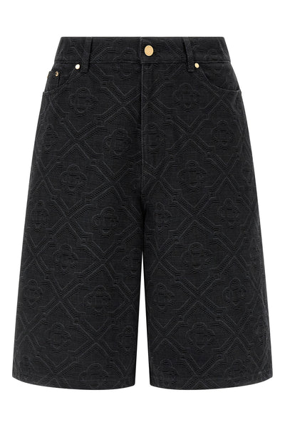 laser monogram denim bermuda shorts in cotton denim