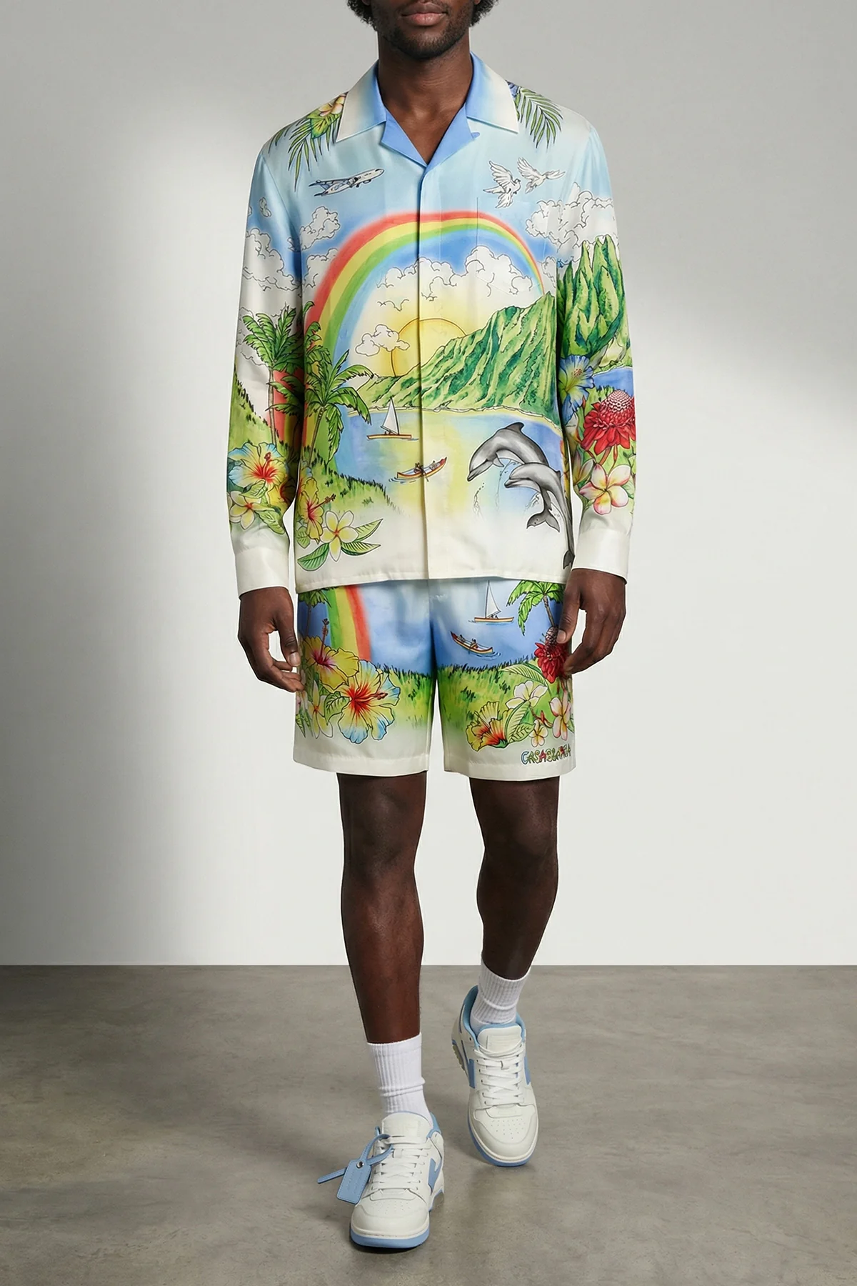 all over aloha print silk twill bermuda shorts