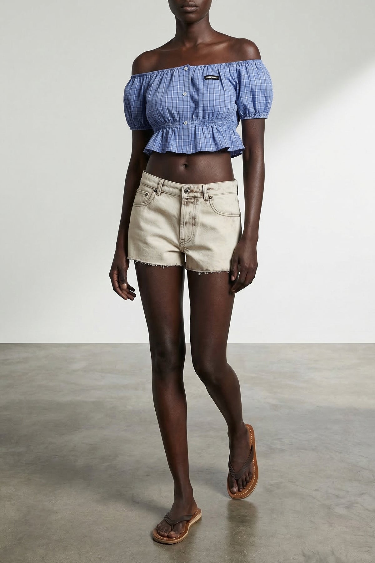 MIU MIU 40 check-print cotton poplin top