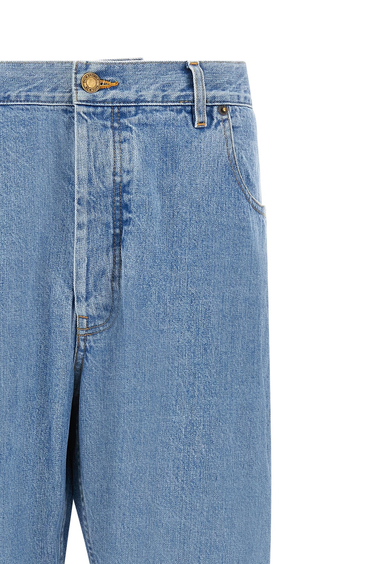 thom browne jeans in washed japanese selvedge denim