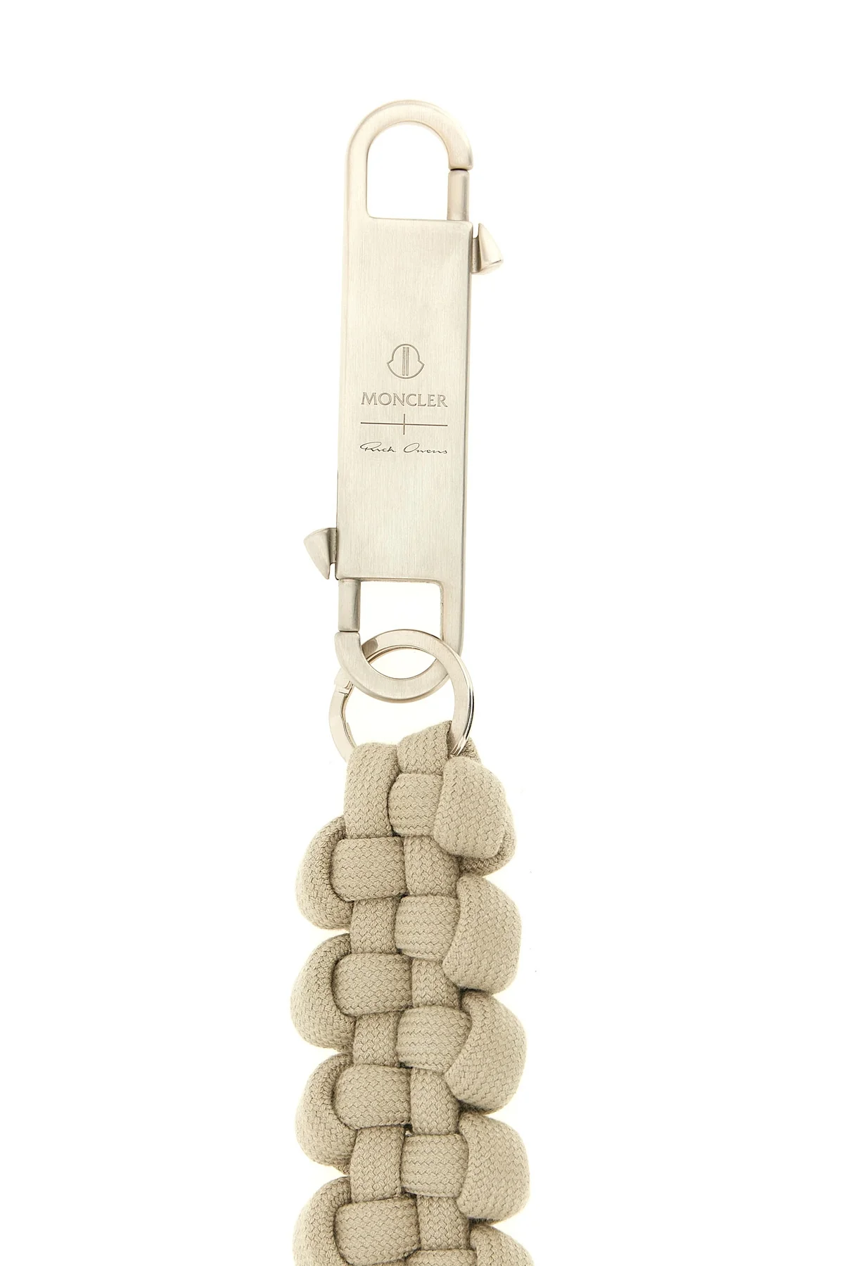 moncler + rick owens hiking rope keyring in woven rope and snap hook