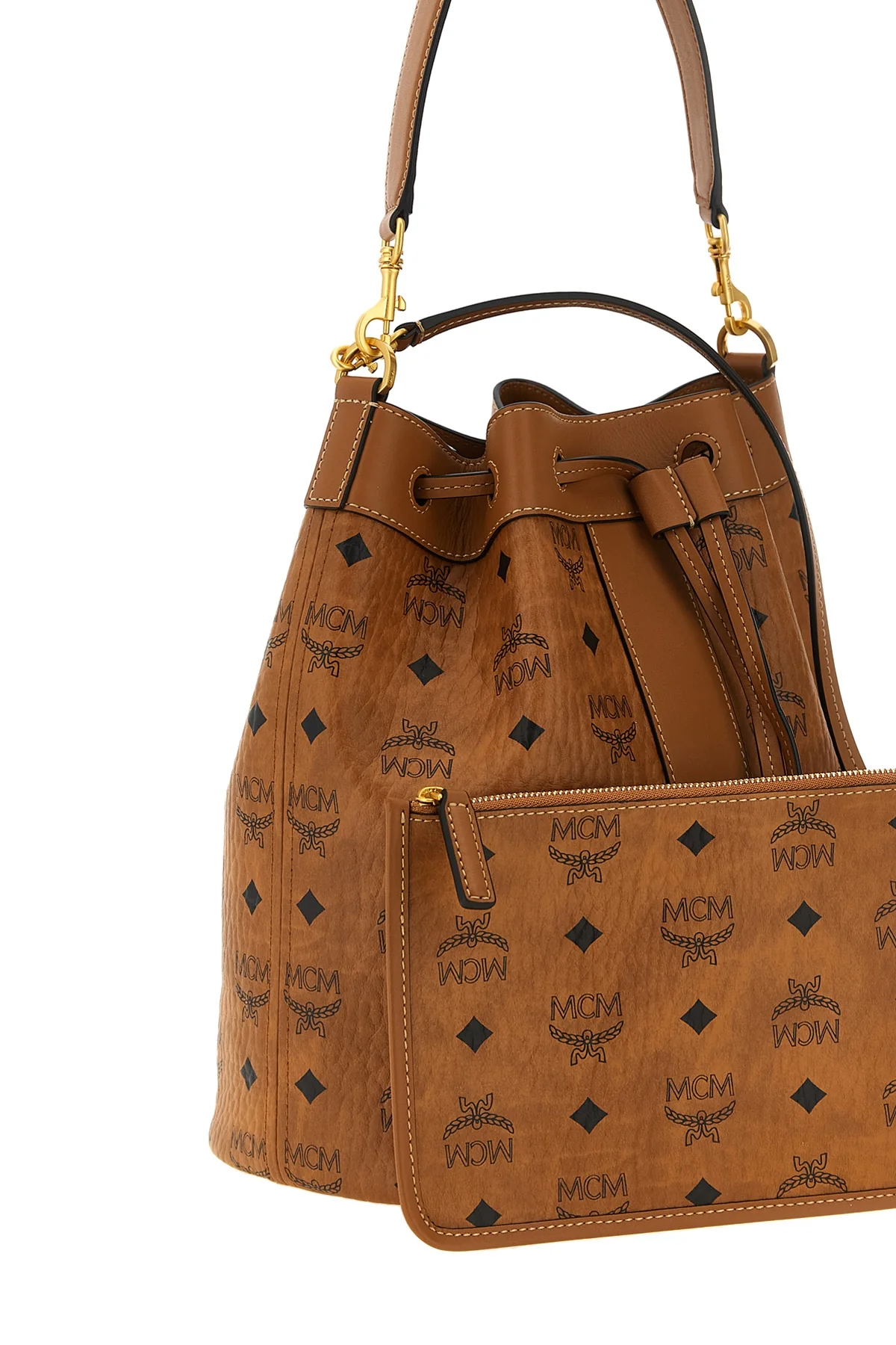the bucket shoulder bag by mcm dessau defines a structured aesthetic through t