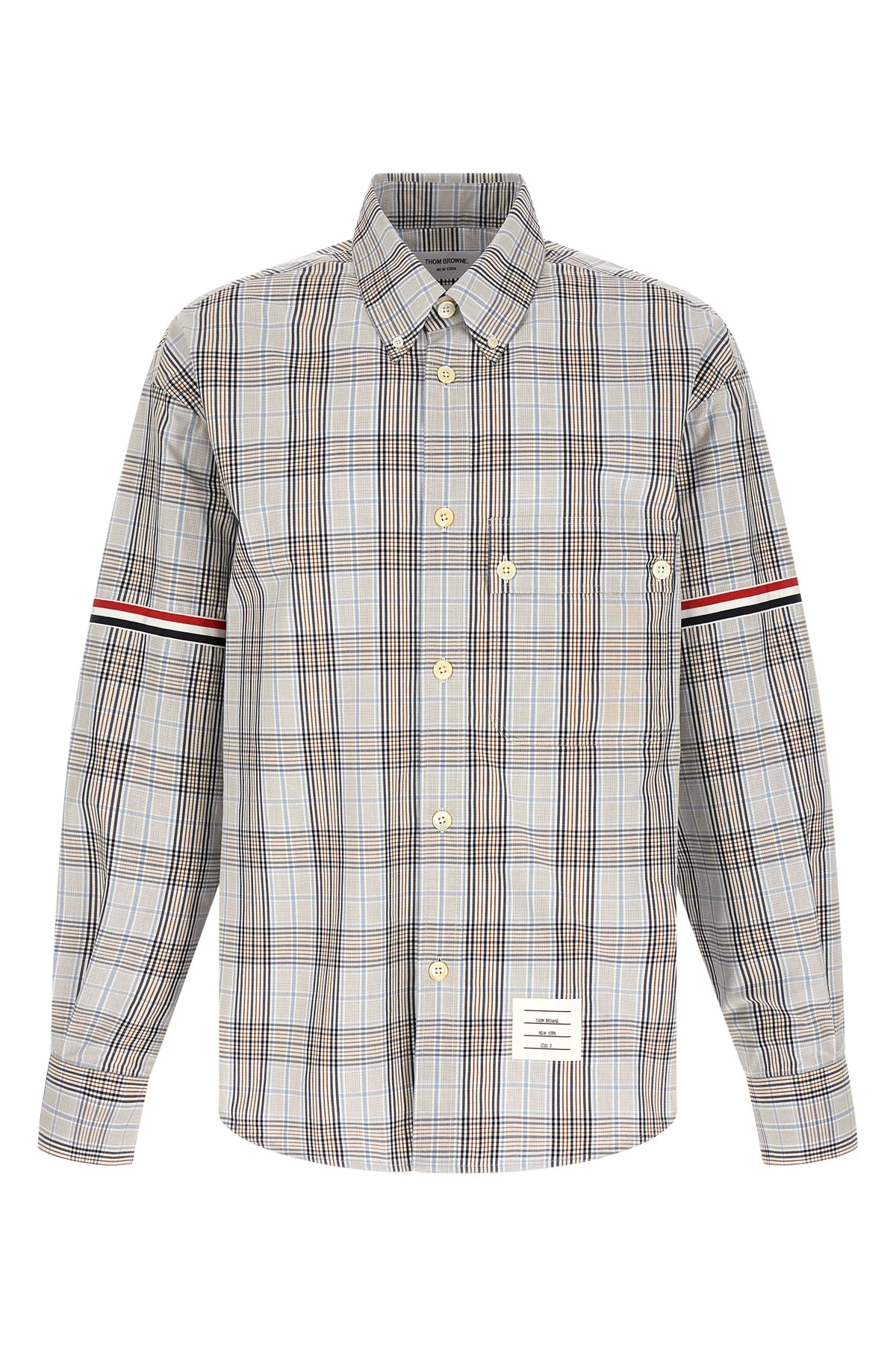 THOM BROWNE 2  oversized rwb button-down plaid check cotton poplin shirt