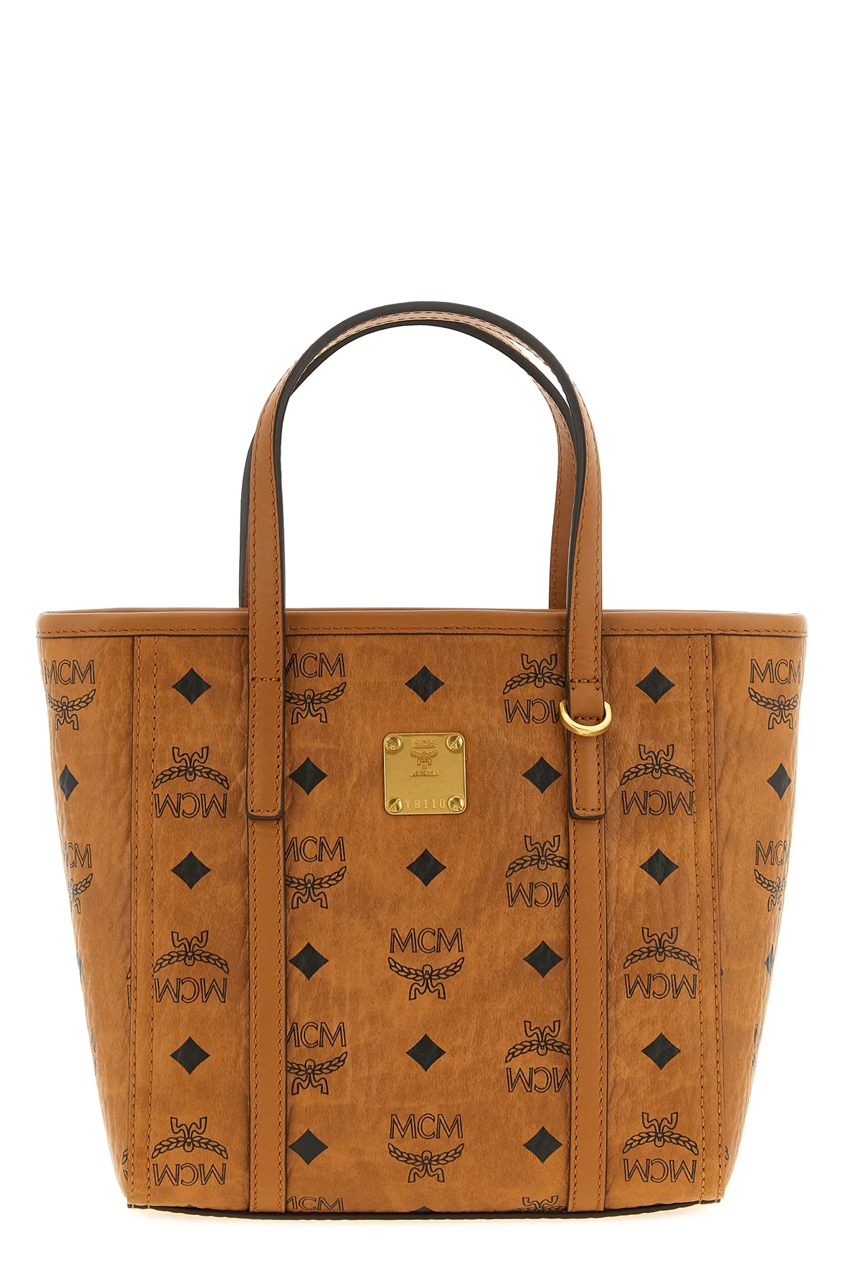 MCM OS mcms toni small shopper bag features a structured silhouette defined by the m