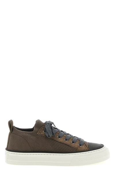 cotton knit and suede sneakers