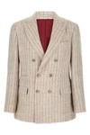blazer in flamed pinstriped linen twill