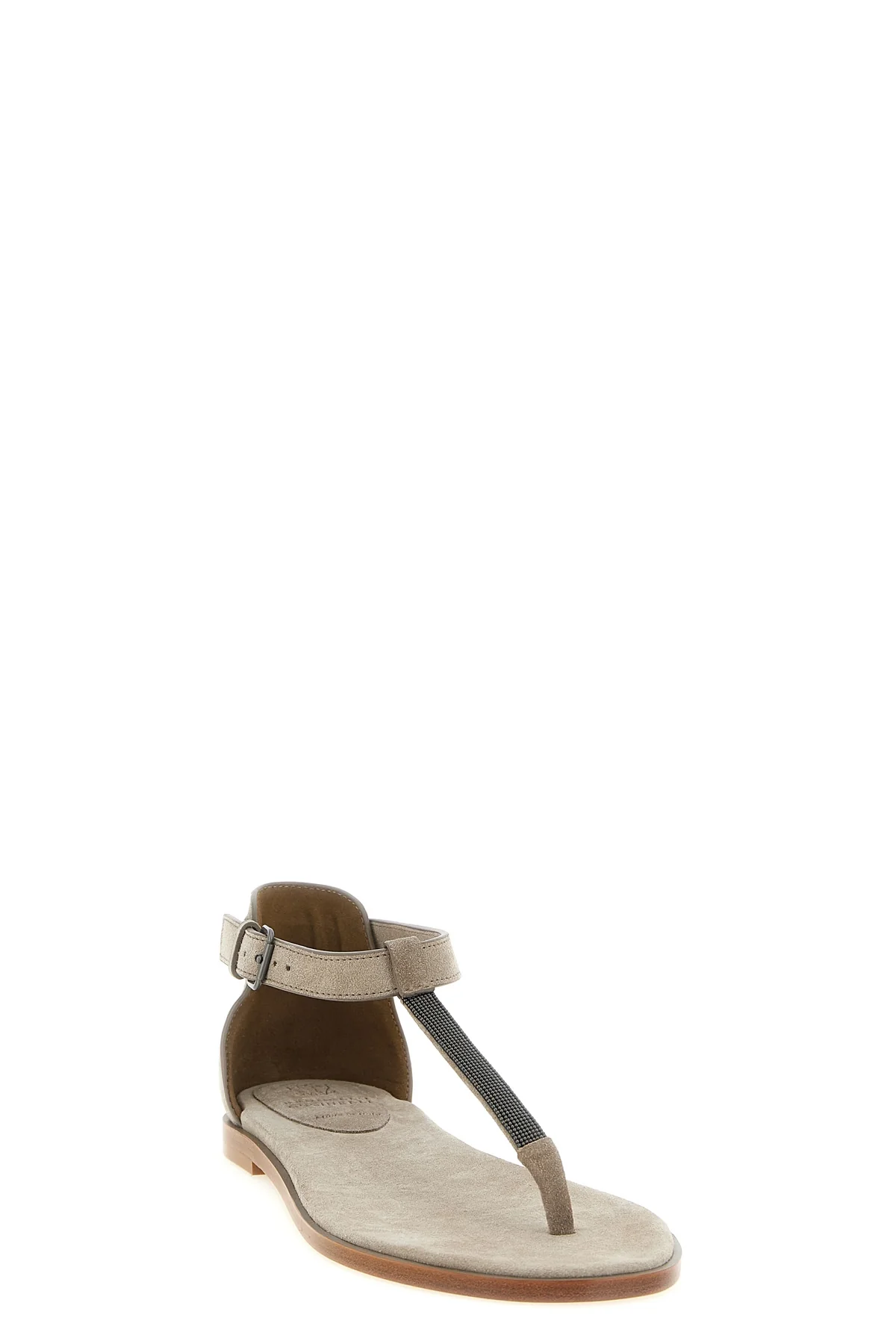 BRUNELLO CUCINELLI 38 brunello cucinelli flat sandals are defined by a minimal t-strap silhouette