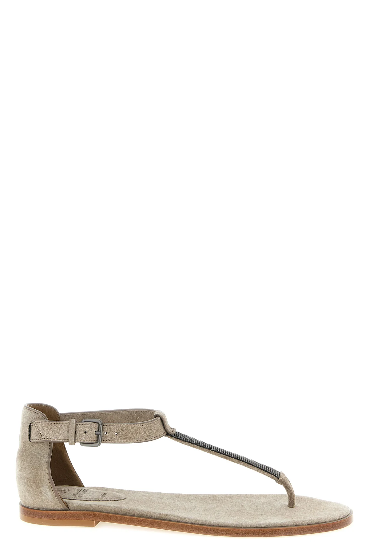 BRUNELLO CUCINELLI 38 brunello cucinelli flat sandals are defined by a minimal t-strap silhouette