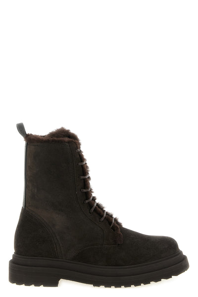 brunello cucinellis amphibious ankle boots in suede blend artisan excellence