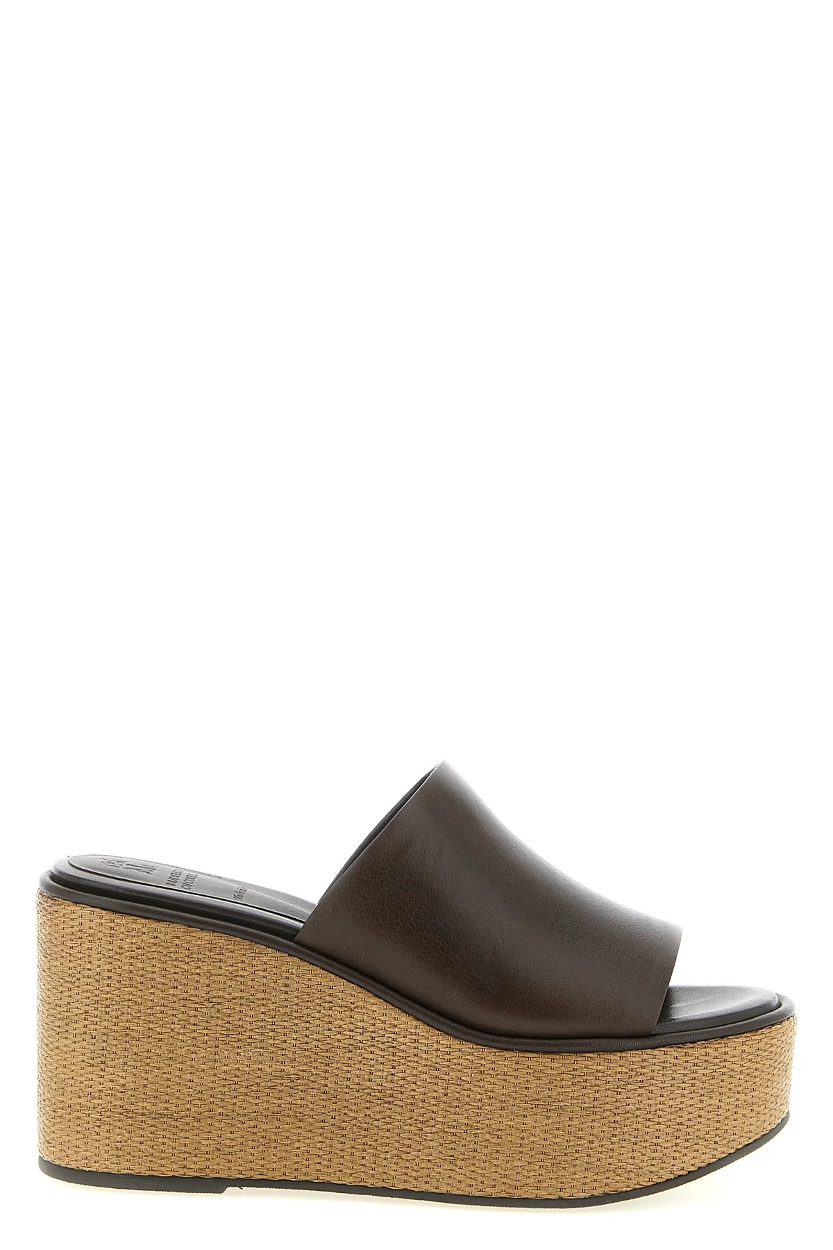 BRUNELLO CUCINELLI 36.5 wedges in cowhide leather and braided raffia