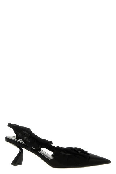 leather and satin slingback
