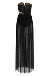 long corsetto draped gown dress in semi-transparent tulle
