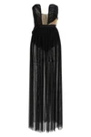 long corsetto draped gown dress in semi-transparent tulle