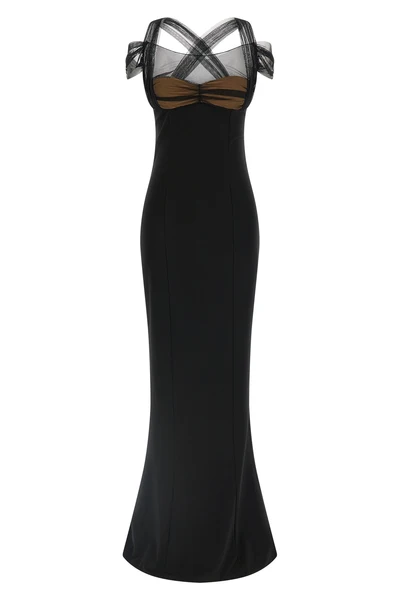 draped padded cup maxi fluid viscose dress