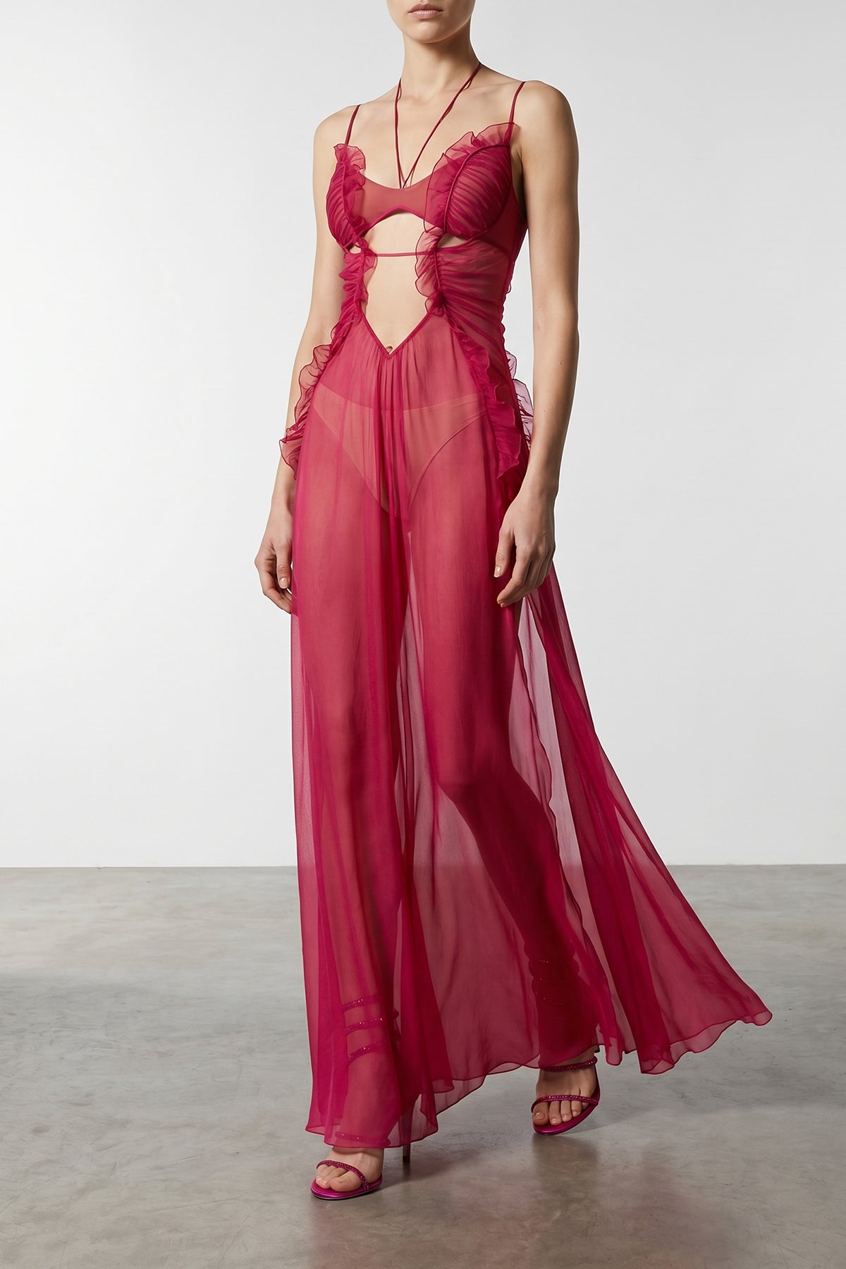 long frilled gown
