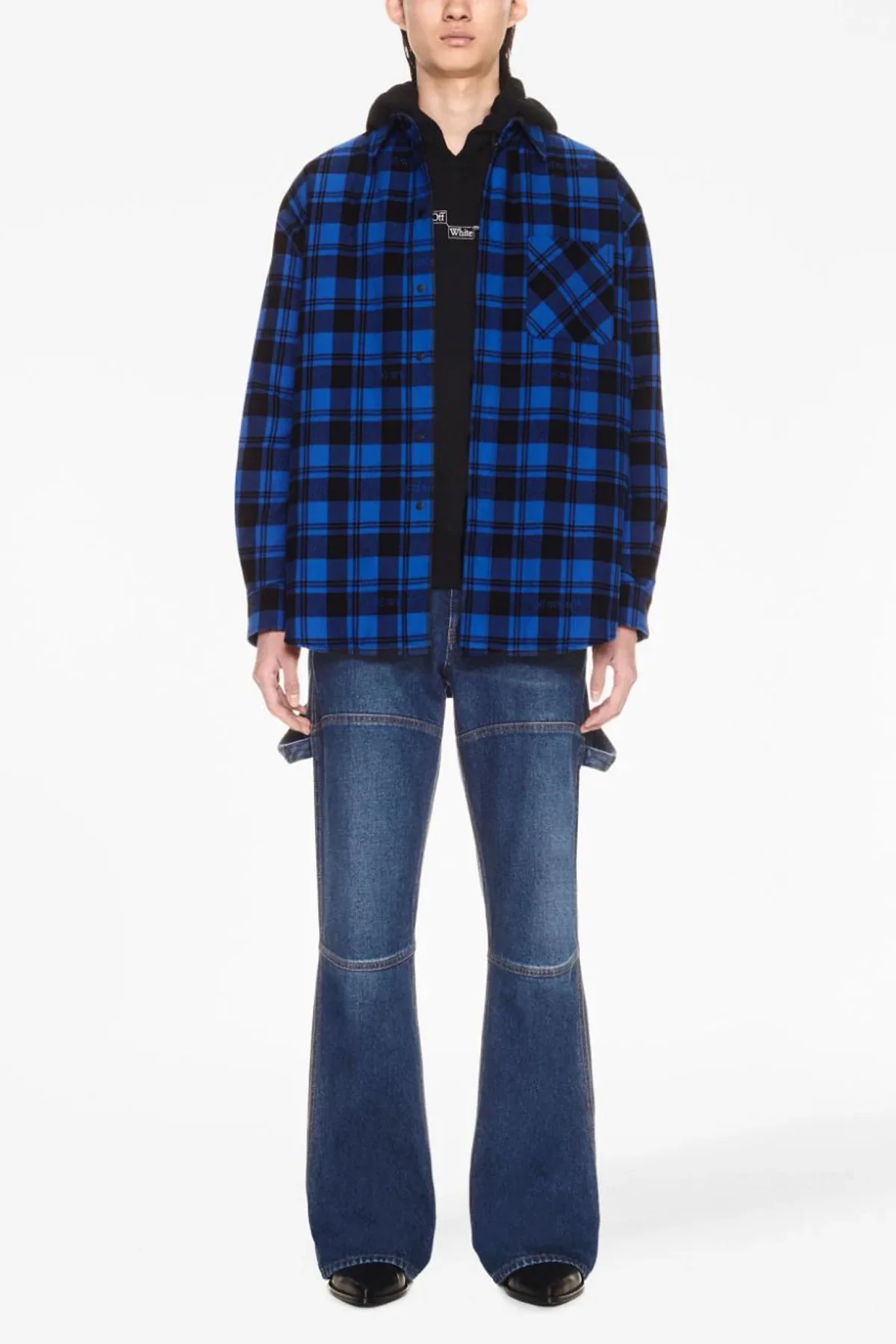 OFF-WHITE S check flannel slightly padded cotton overshirt