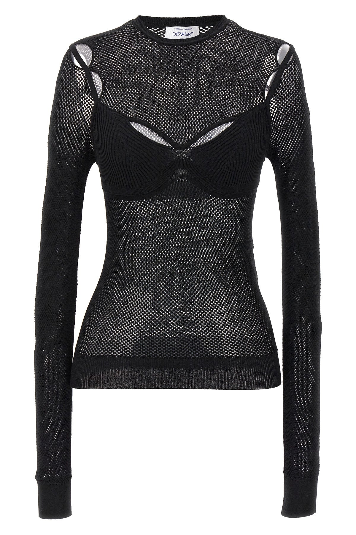 OFF-WHITE 38 net arrow bralette top in stretch mesh fabric