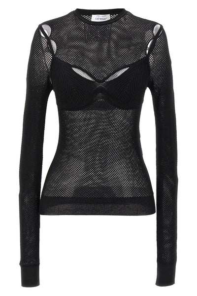 net arrow bralette top in stretch mesh fabric