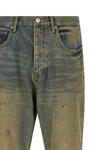 p011 dirty oil repair used-effect distressed stonewashed cotton denim jeans