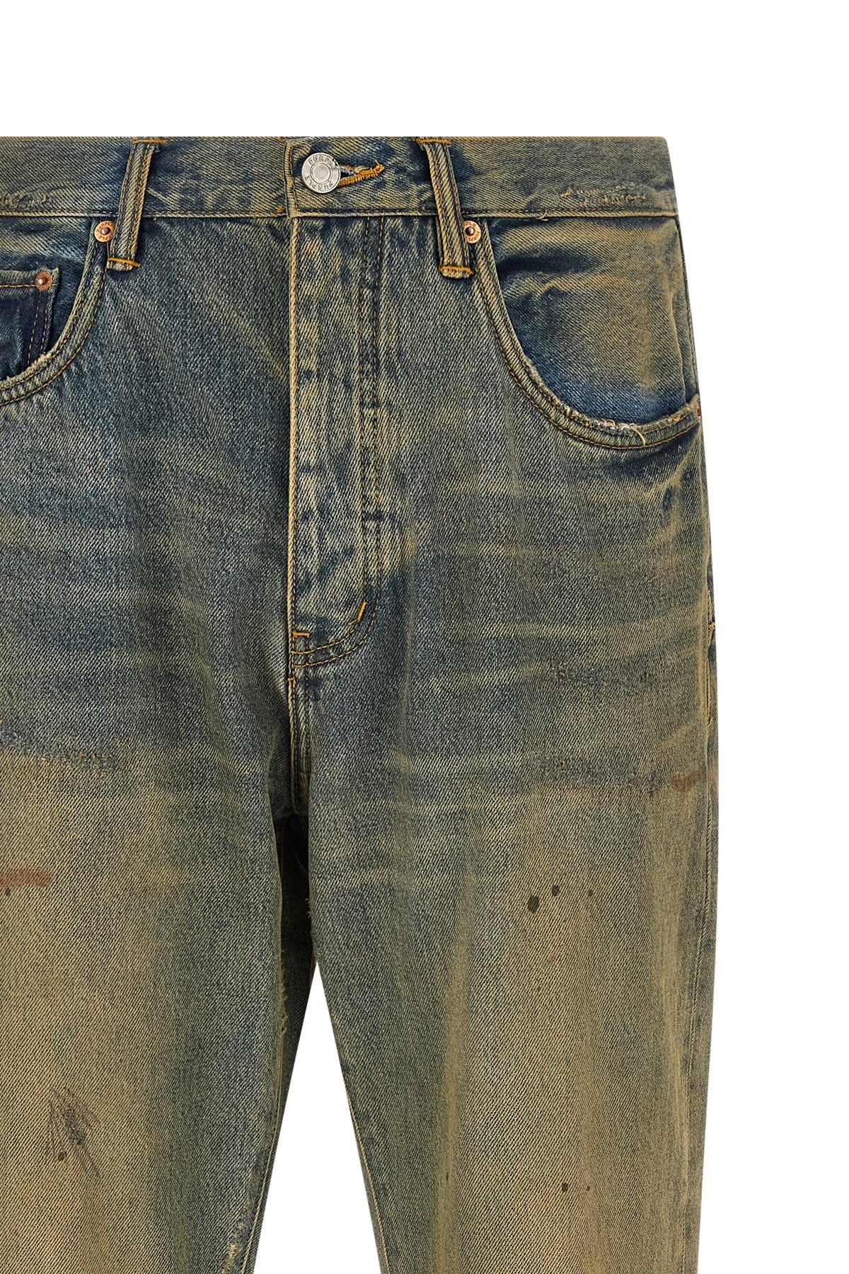 p011 dirty oil repair used-effect distressed stonewashed cotton denim jeans