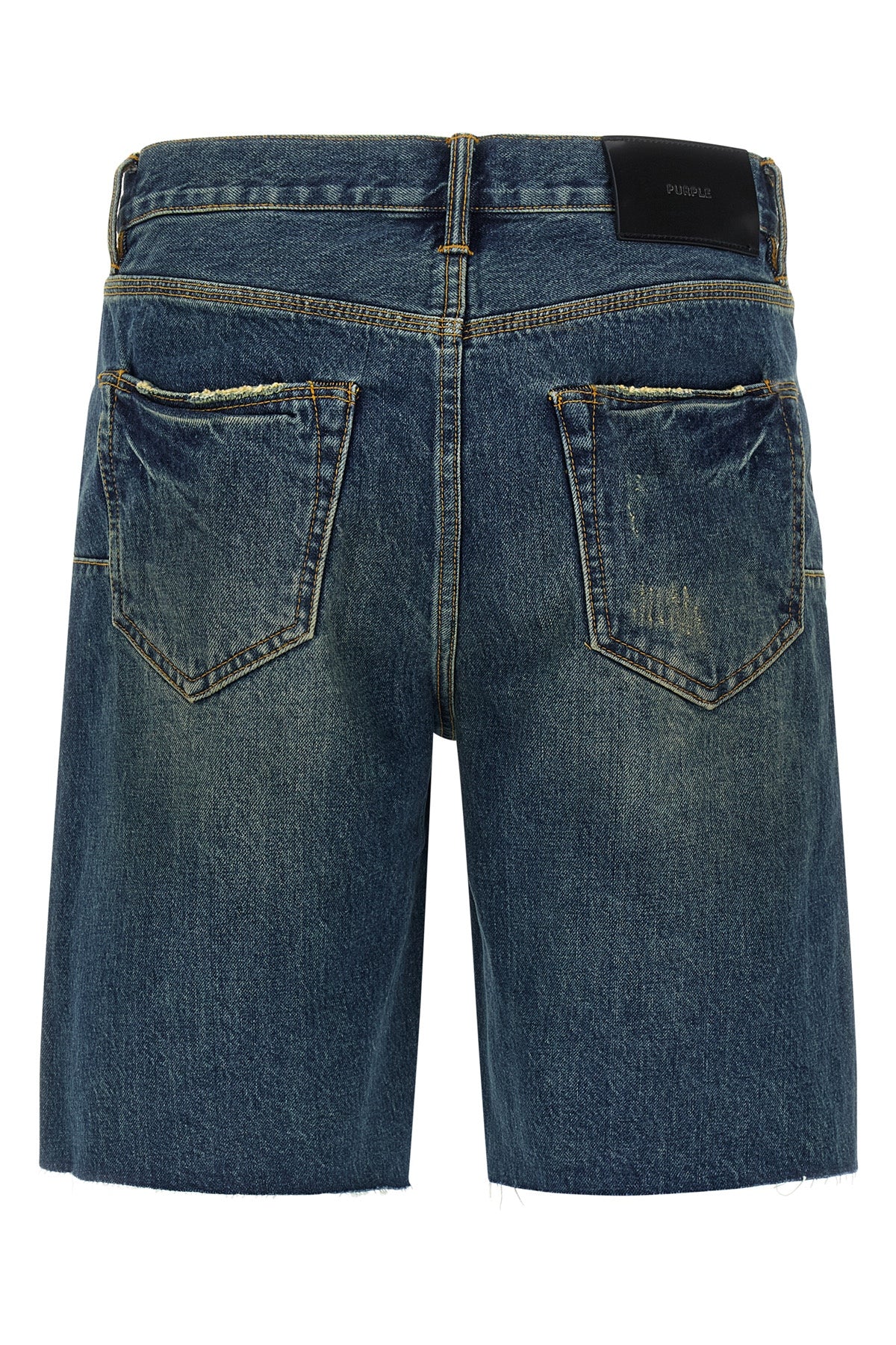 PURPLE 31 p059 vintage mid bermuda shorts in used-effect stone-washed cotton denim