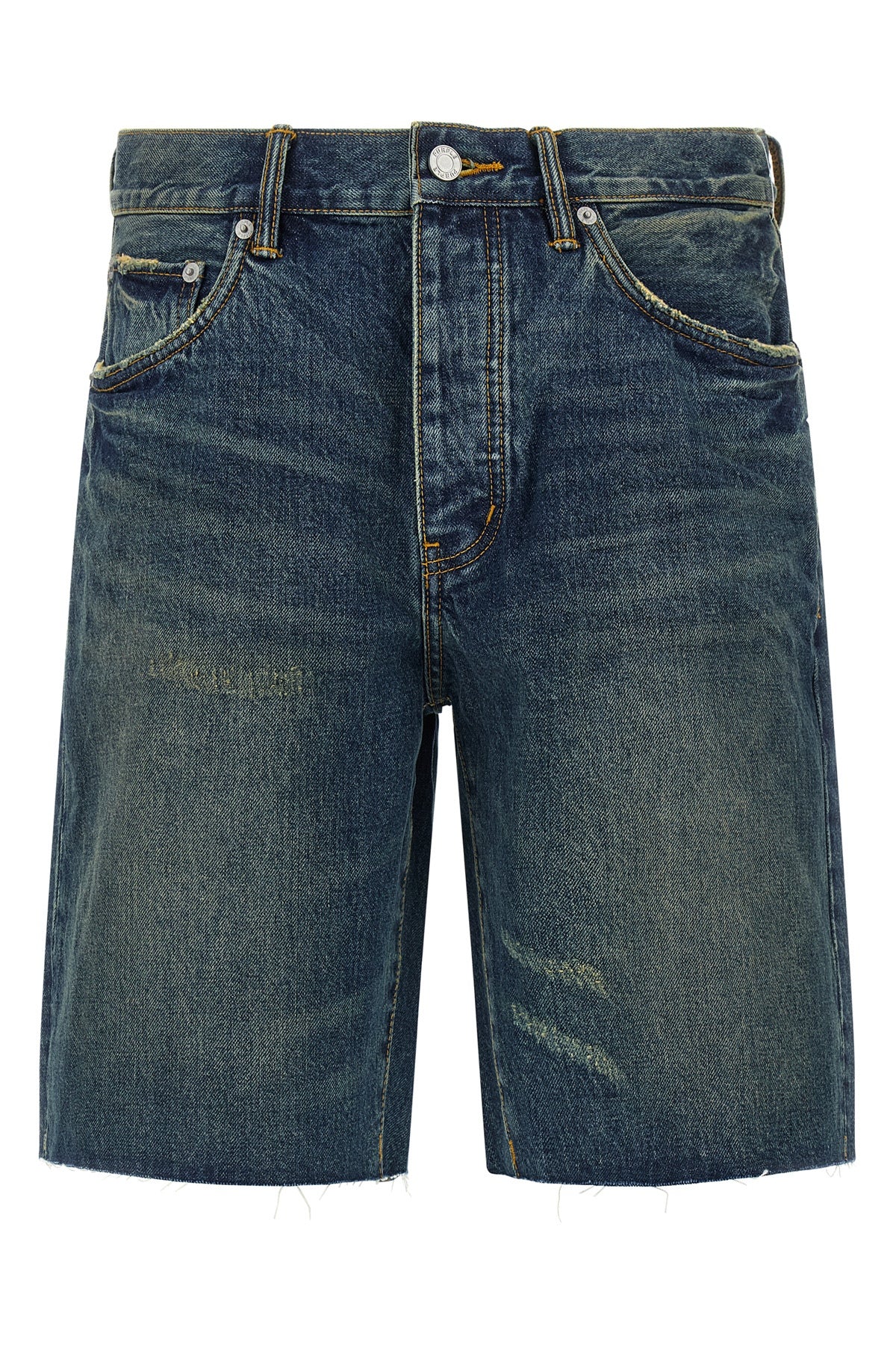 PURPLE 31 p059 vintage mid bermuda shorts in used-effect stone-washed cotton denim