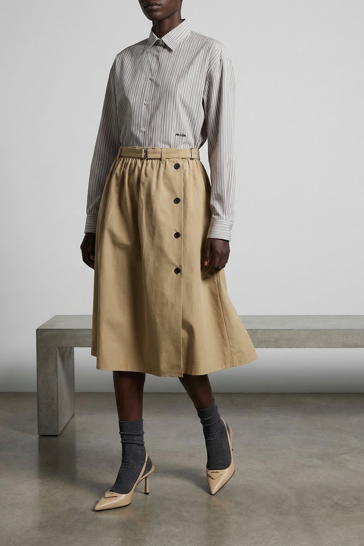 PRADA 40 panama old cotton midi skirt