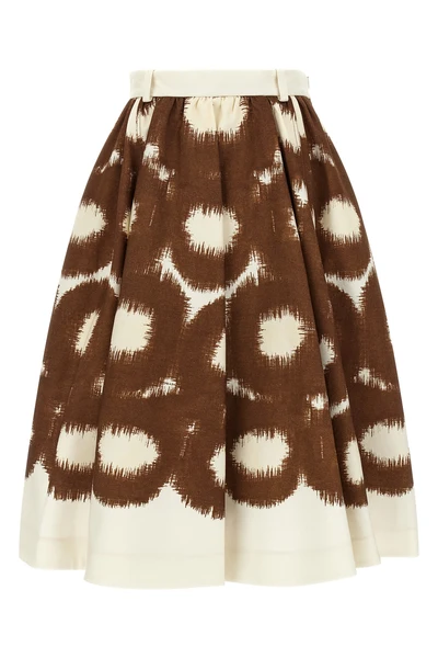 circle print cotton canvas midi skirt