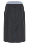 the prada midi skirt in a fine virgin wool and mohair blend is distinguished by