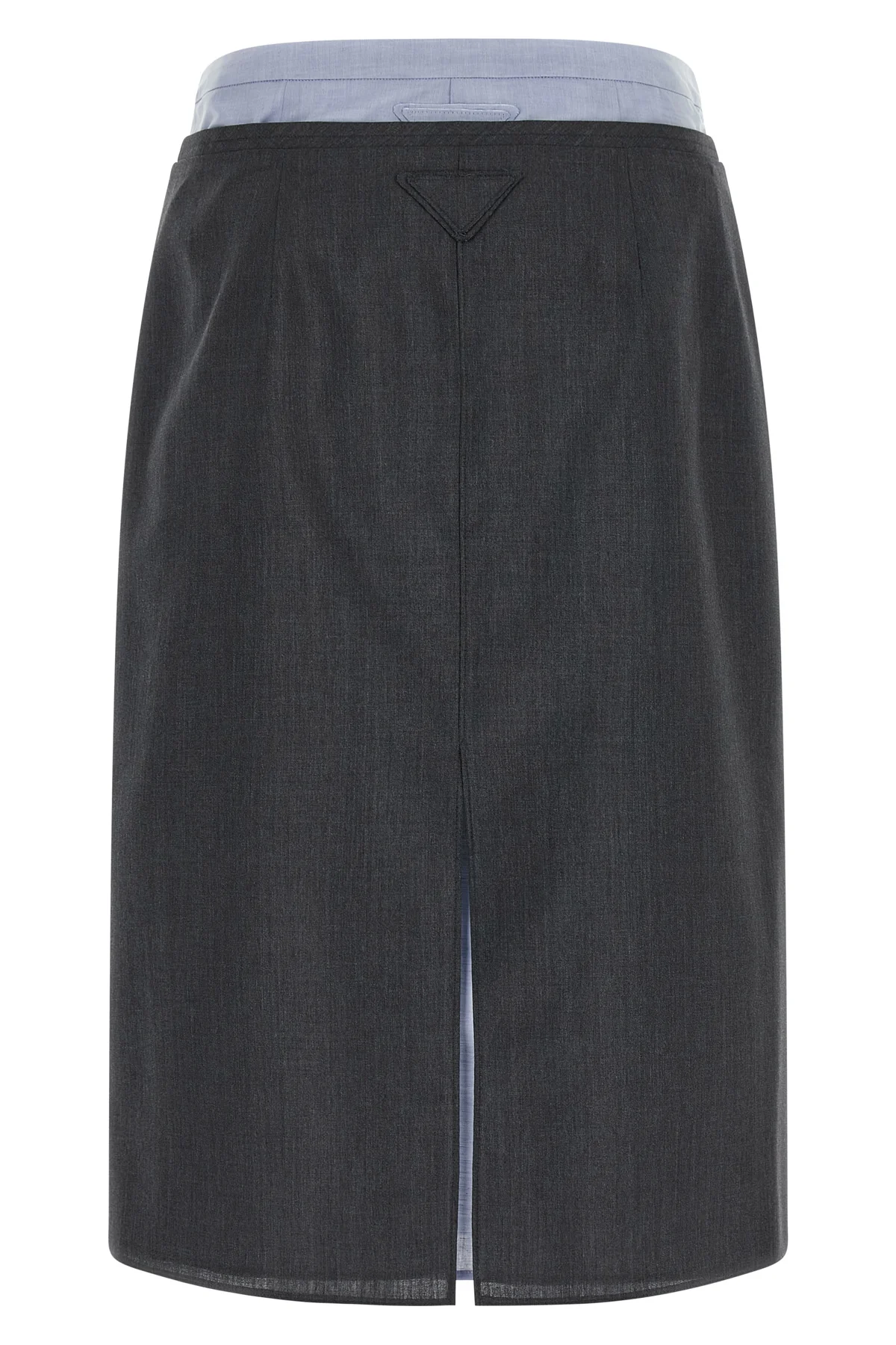 the prada midi skirt in a fine virgin wool and mohair blend is distinguished by
