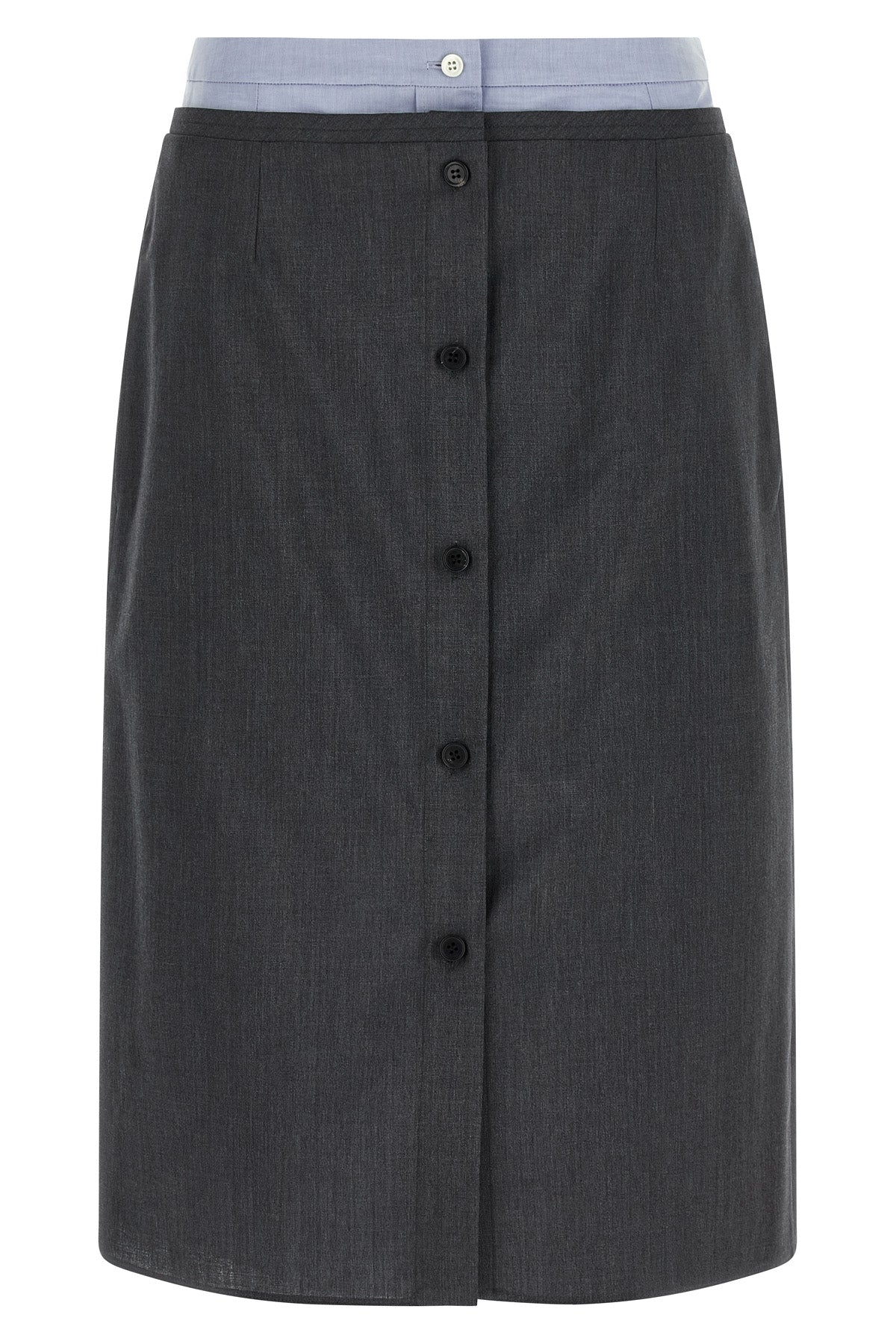PRADA 38 the prada midi skirt in a fine virgin wool and mohair blend is distinguished by