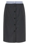 the prada midi skirt in a fine virgin wool and mohair blend is distinguished by