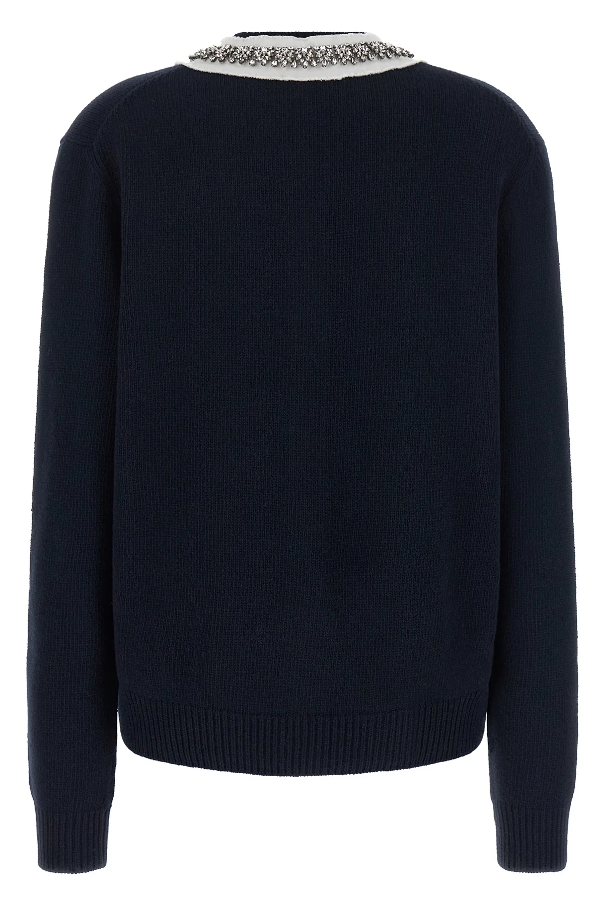 the prada cardigan in fine navy blue yarn embodies timeless elegance through une
