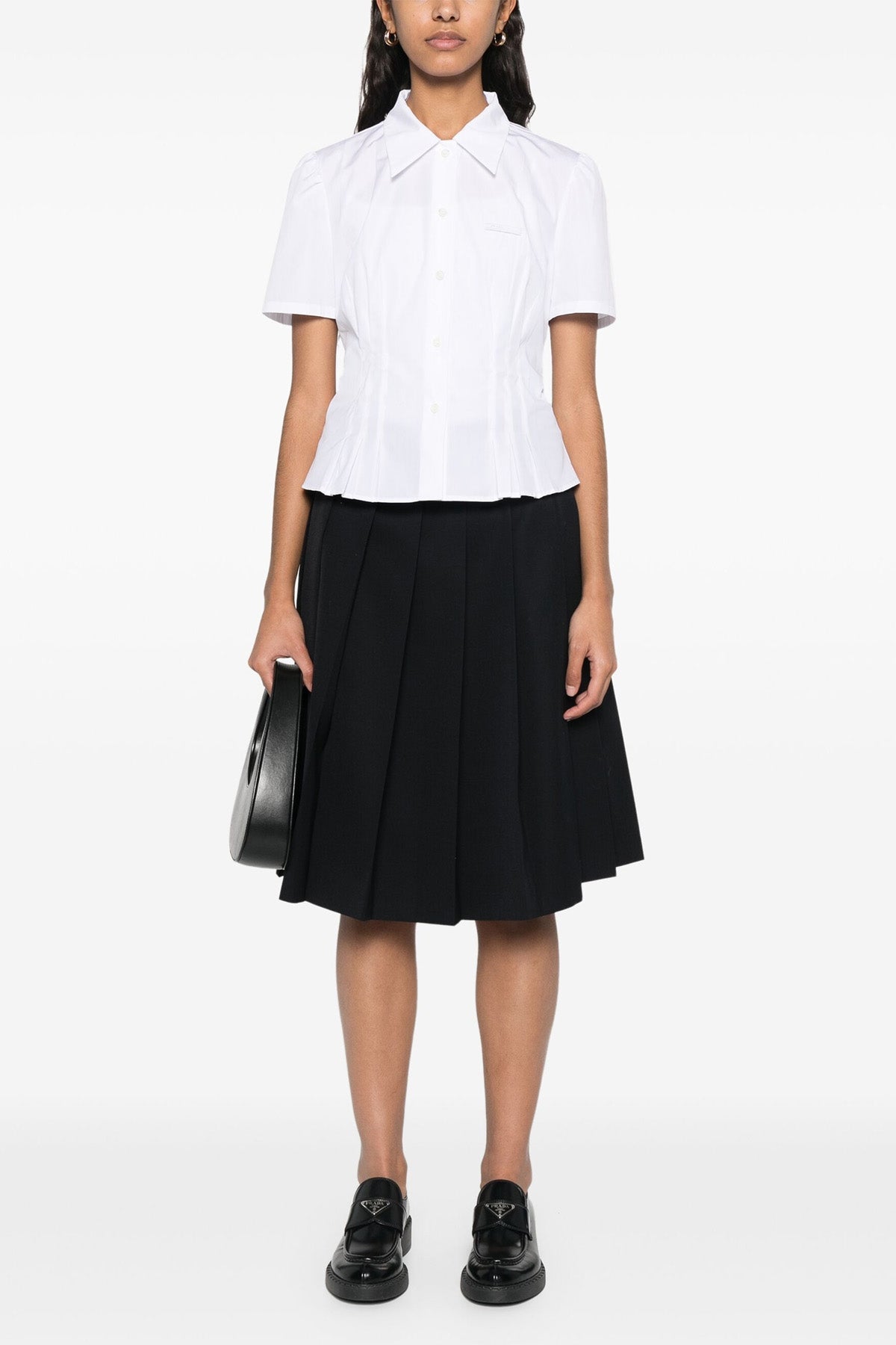 PRADA 42 cotton poplin pleated shirt on the front and back