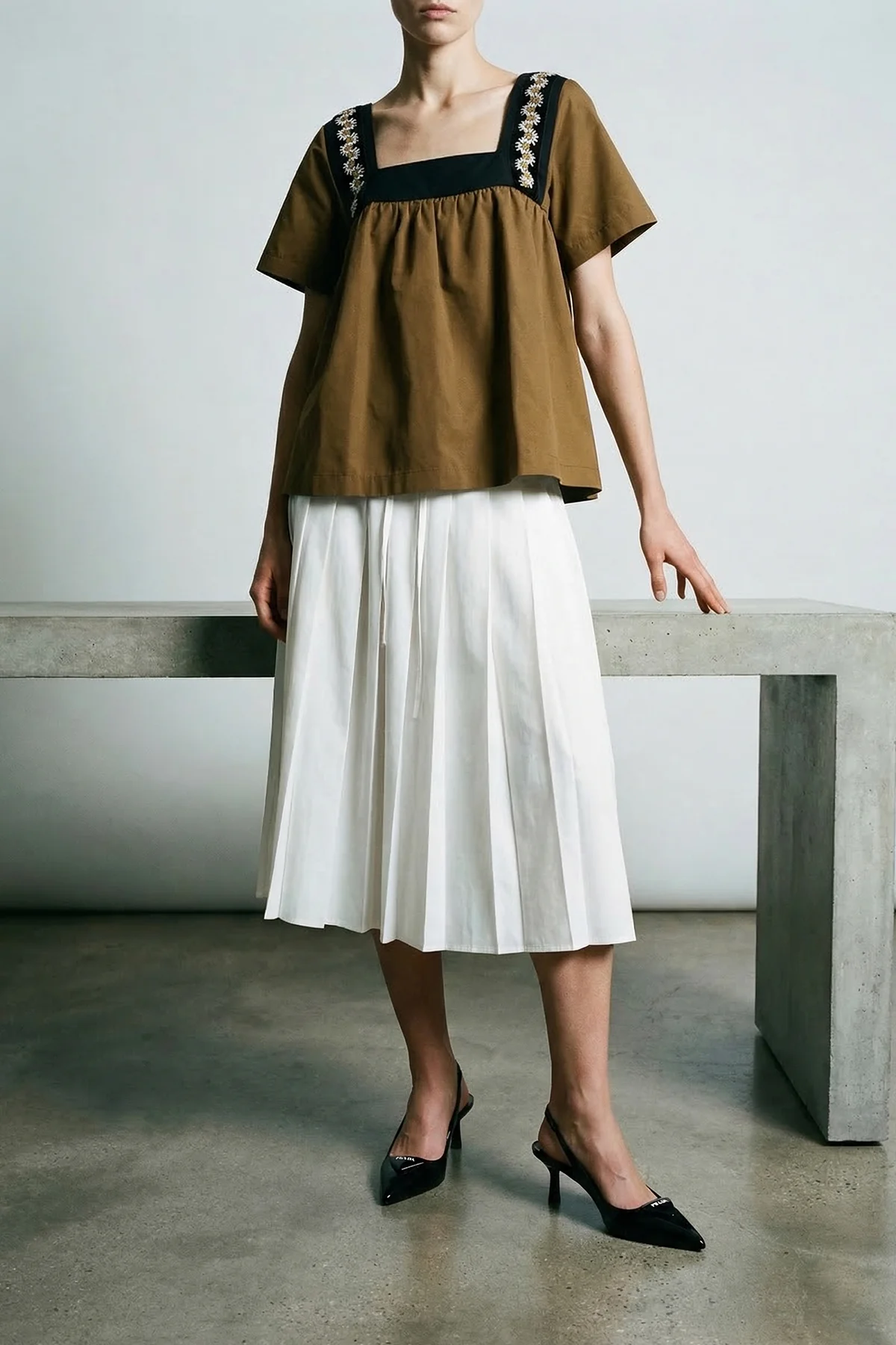 PRADA 40 old effect cotton gabardine top