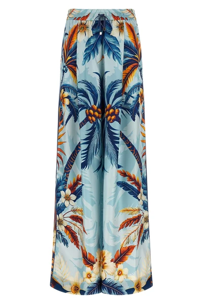 ecuba all-over palm bouquet print silk twill pants