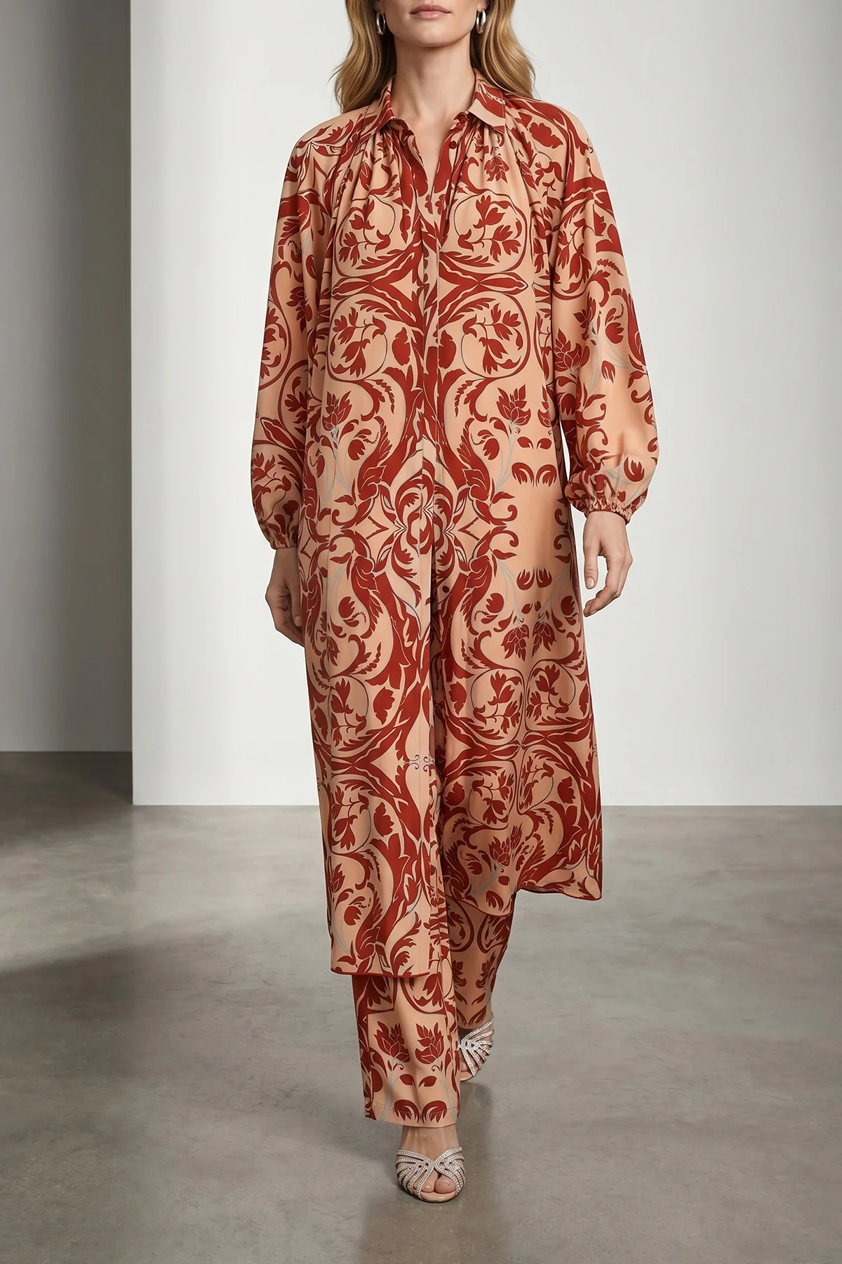 elena all-over braque geometry print silk twill pants