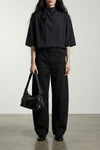 twisted belted heavy cotton denim jeans