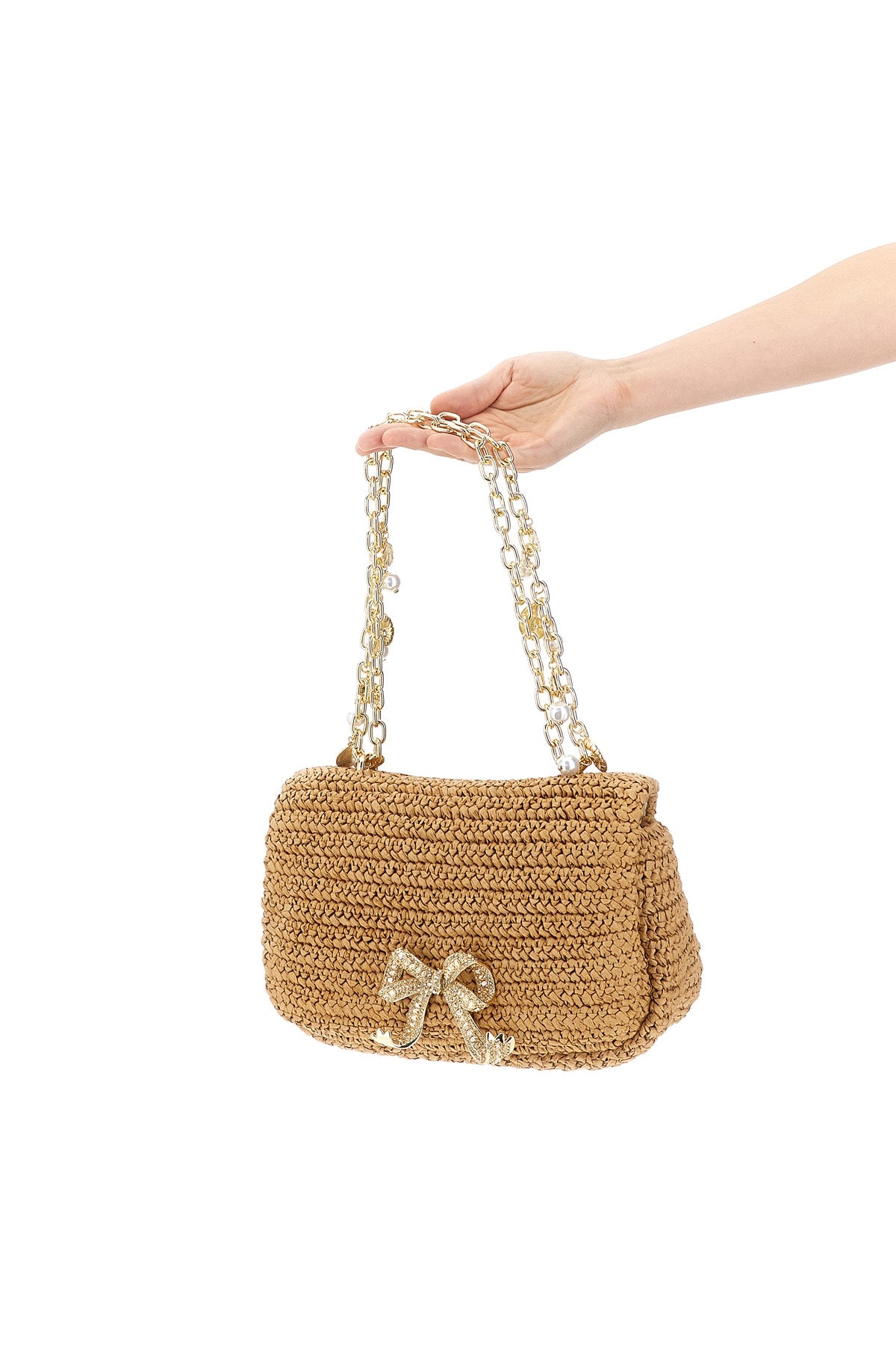 SELF PORTRAIT OS raffia bow charm raffia shoulder bag