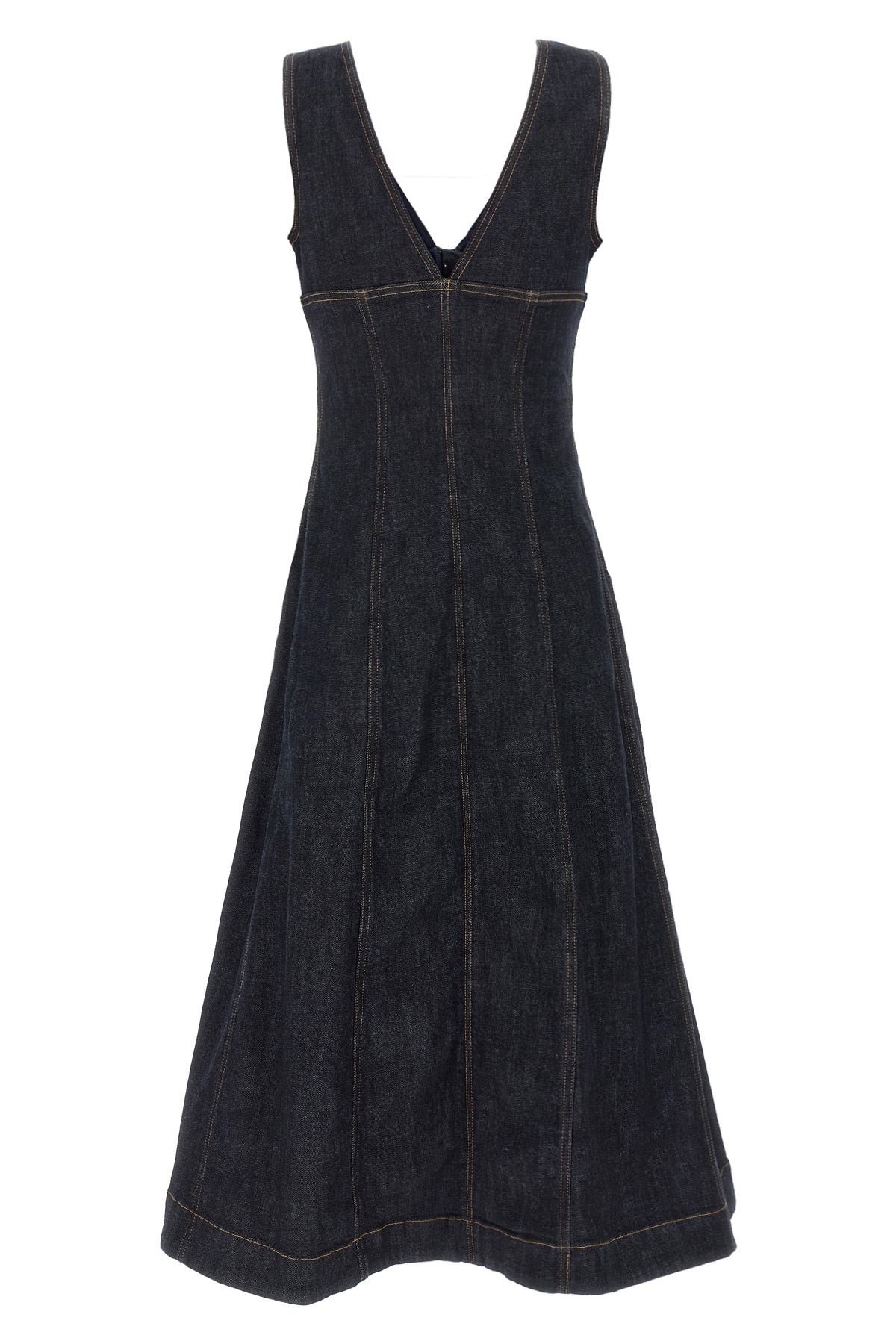 SELF PORTRAIT 6 sleeveless cotton denim indigo denim midi dress