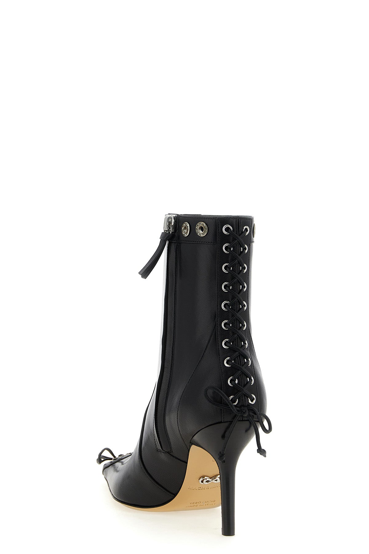 crystalized corset leather ankle boots