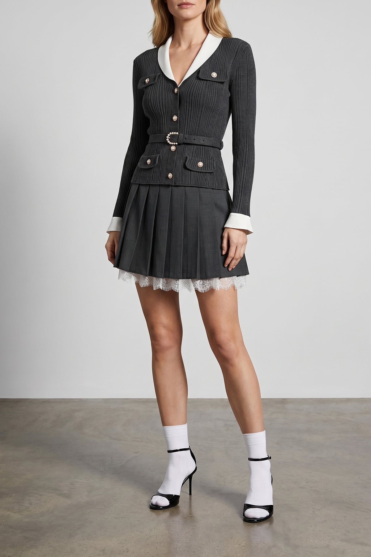 SELF PORTRAIT 6 pleated mini skirt in slightly stretch wool blend