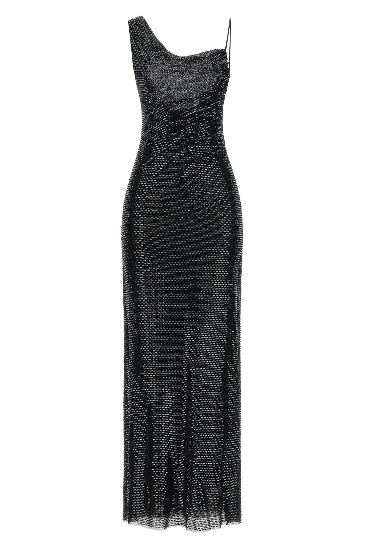 SELF PORTRAIT 6 black rhinestone draped maxi tulle dress