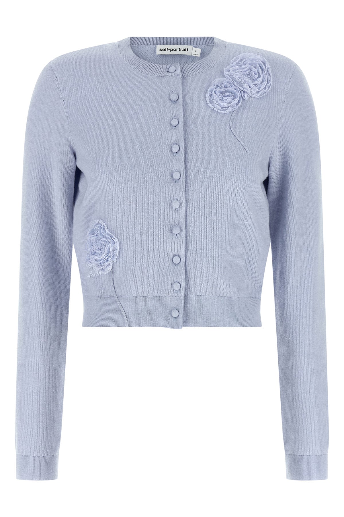 SELF PORTRAIT M blue flower knit stretch knit cardigan