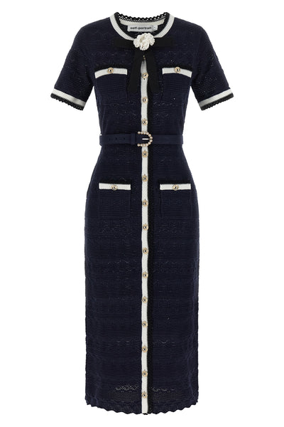 navy pointelle knit midi pointelle knit dress